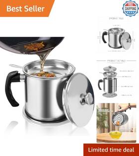Jtshy Wtg 001 Bacon Grease Container With Strainer 1.3l 46 Fl. Oz. Kitchen Stainless Steel Oi
