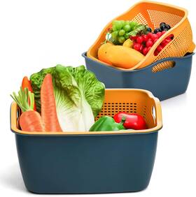 Jucoan 726084290662 2 Pack 9 And 8 Quart Large Kitchen Strainer Colander Bowl Set Double-laye