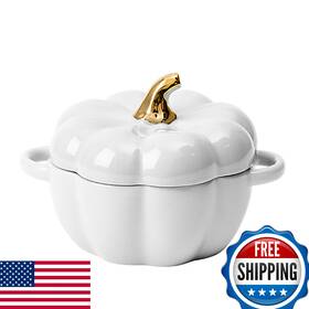 B0bfbf243m Justup Pumpkin Dutch Oven Pot With Lid Ceramic Mini Baking Dish Dessert Saucepan Cute