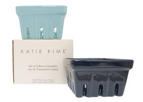 Kat-ho-002 Katie Kime Set Of 2 Berry Colanders Light Blue And Navy Ceramic 13oz 22oz