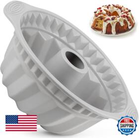 B0bl6ztr35 Kenond 2pc 9.5 Inch Silicone Fluted Cake Pans Non-stick Bake Mold With Sturdy Handles