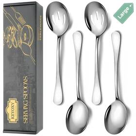 Keyoxy Ss9-gyd4-s-ss-230926 4 Piece Stainless Steel Serving Spoons Set 10-inch Includes 2 Large Slot