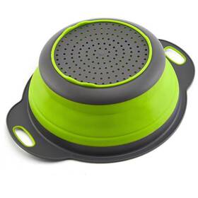 Gree-1pc Killers Instinct Outdoors Green Round Silicone Collapsible Colander Small Kitchen Strainer Plastic Handle