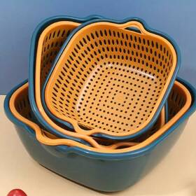 6pcsmsz Kitchen 6pcs Set Strainer Draining Basket Colander Stackable Blue Orange