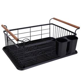 Kitchen Details 633125272528 Acacia Wood Drying Rack With Draining Tray In Black