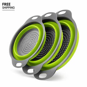 Kitchen F120626c680p2099 3 Pack Collapsible Silicone Colander Set Strainer Basket