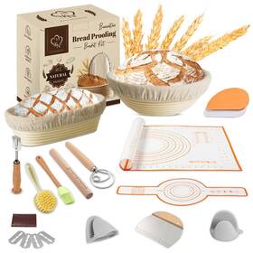 Ew23 Kitchennest Banneton Bread Proofing Basket Set - Rattan Sourdough For Artisan Lo