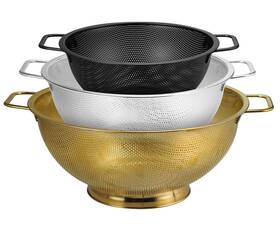 Klbwwa 786213447237 3pcs Three Colors Mix Colander Set 3 Quart Black And 4 Silver 5 Gold Stainl