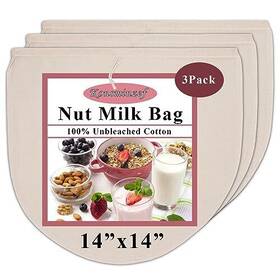 Konsminzef 791738889257 3-pack 14 Inch X14 Nut Milk Bags Unbleached Cotton Straining For Juice And Herbs