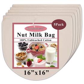 Konsminzef 791738889264 5-pack 16 Inch X16 Nut Milk Bags Unbleached Reusable Cheesecloth Filter Konsminzef 791738889264 5-pack 16 Inch X16 Nut Milk Bags Unbleached Reusable Cheesecloth Filter