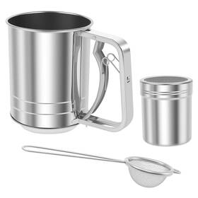 Kouisyy 181963437554 3 In 1 Flour Sifter For Baking Cup Stainless Steel Double Layer Fine Mesh