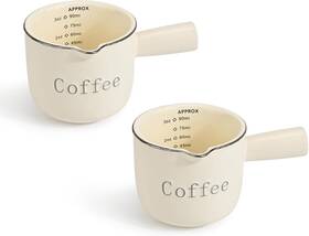 Kh01972h Koythin 2 Pieces Espresso Measuring Cup Ceramic Pitcher Milk Mug Beige