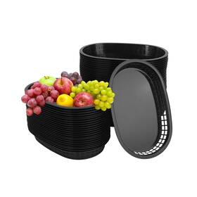 Kuklipjim 726451878431 60 Pack Fast Food Baskets 10.6 X 6.7 Inch Versatile Black Plastic Baske