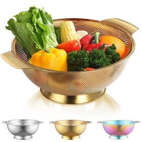 Kyraton 221243362562 Gold Colander 5 Quart Professional Titanium Plating Stainless Steel Str Kyraton 221243362562 Gold Colander 5 Quart Professional Titanium Plating Stainless Steel Str