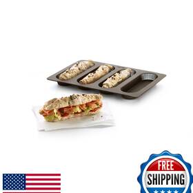 B00sl5z3c6 Lekue 4 Cavity Mini Baguette Baking Pan Micro-perforated Brown