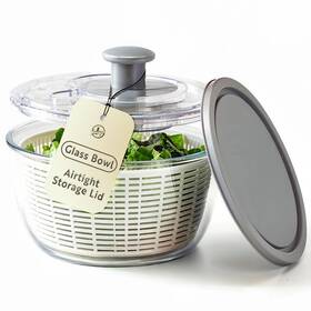 Leraze 850058101217 Leftraze Glass Salad Spinner With Airtight Lid Bpafree Easy Pump Lettuce Spi