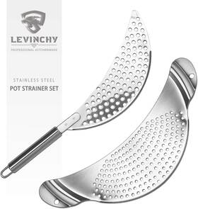 Levinchy 445048493415 Pot Strainer Set 2 Pieces Stainless Steel Strainers Easy Draining Durable D