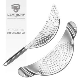 Levinchy 738630685433 Pot Strainer Set 2 Pieces Stainless Steel Strainers Easy Draining Durable D