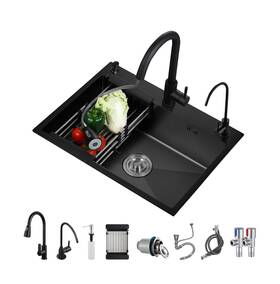 Rxze036 Lijijucn Black Stainless Steel Kitchen Sink Single Bowl Drop In/topmoun