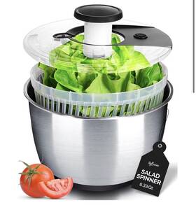 02-251 Lily&stone Stainless Steel Pump Salad Spinner Large - Easy Compact Kitchen Tool