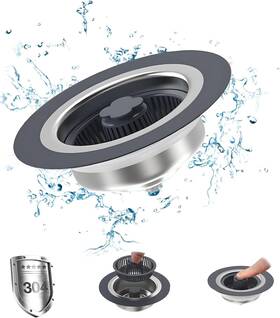 Sc-006 Lingxin Upgraded 3 In 1 Kitchen Sink Drain Strainer Stopper 304 Stainless Steel Pop U