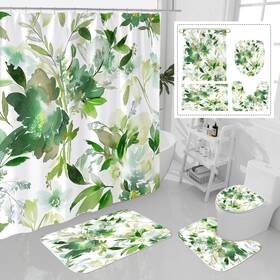 Lb-900227-green Litabel 4 Pcs Green Watercolor Floral Shower 12.2 Inch W X 17 L Pack Of 1