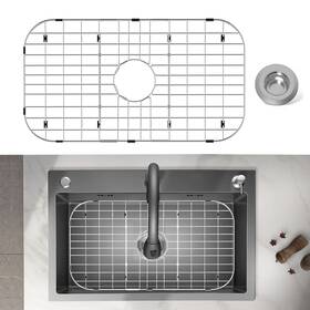 Locvcda 774388179657 Stainless Steel Sink Protector 26 Inch X14 With Center Drain Metal Rack For