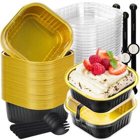 B0dl93hykp Lokqing 60pk Mini Cake Pans With Lids Foil Square Aluminum Cupcake Liners 10oz