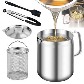 Fs-01 Loteba Stainless Steel Oil Filter Pot With Strainer For Kitchen Deep Fryer Stora