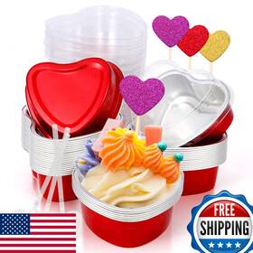 B09jrxvngc Lovinland Heart Shaped Cake Pans With Lids - 30 Sets Red 3.4oz Valentines Baking