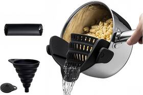 Lky100 Lycian Way 3-pack Silicone Pot Strainer Funnel And Garlic Peeler - Space Saving Design New