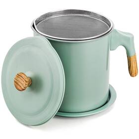 Ly-greasecontainer-green-48oz Lyellfe Bacon Grease Container With Strainer 1.4l/48 Oz Stainless Steel Oils Filter