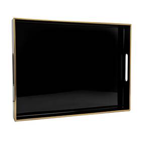 Maaixhom Hs638 15.8 Inch X 11.8 Black Plastic Serving Tray With Gold Trim And Handles Decorati