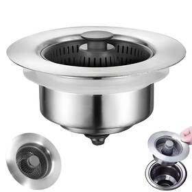 Madbury 860012677368 3 In 1 Kitchen Sink Drain Strainer And Stopper Combo - Stainless Steel Kitche