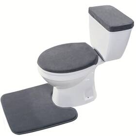 Madeals 717021777353 Velvet Toilet Lid Cover And Tank With 3 Piece Drak Gray