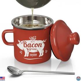 B0cnqvdvgy Martha Stewart Mini Bacon Grease Container With Strainer - 15oz Enamel Kitchen Fat Saver