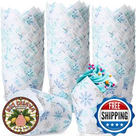 B0fl79nj12 Maxdot 200 Pcs Winter Snowflake Tulip Cupcake Liners Blue Silver Baking