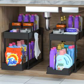 Ves275 Meafbird 2 Pack Under Sink Organizer Tier Bathroom Large Black Ves275 Meafbird 2 Pack Under Sink Organizer Tier Bathroom Large Black