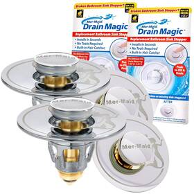 Mer-maid Drain Magic 097298049156 Universal Sink Stopper Replace Broken Or Missing Stoppers Push To Fill And Mer-maid Drain Magic 097298049156 Universal Sink Stopper Replace Broken Or Missing Stoppers Push To Fill And