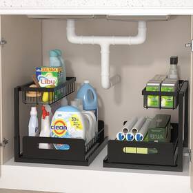 Kdr-srb002-vc Merrylun Under Sink Organizers 2 Pack Metal Pull Out Black