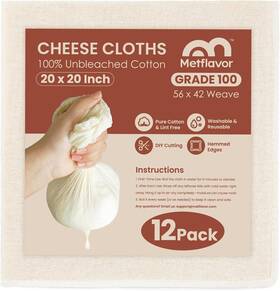 Metflavor 313039938917 12pcs Unbleached Cheesecloth Strainer - 20x20 Inch Ultra-dense Weave