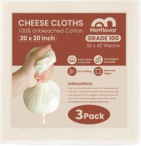 Metflavor 445019482448 3pcs Reusable Cheesecloth For Straining 20x20 Inch 100 Grade Cheese Cloths Hemme