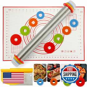 B08ffpjb7c Mikula Rolling Pin Set Mat Adjustable Stainless Steel Dough Roller Bench Scra