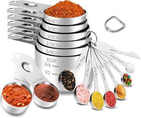 Fs-020 Minteem Stainless Steel Measuring Cups And Spoons Set With Multiple Sizes Silver