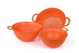 Mintra Office 221236048305 Home Plastic Strainer Colanders Set 3 3.5 And 5 Quart Orange Double St