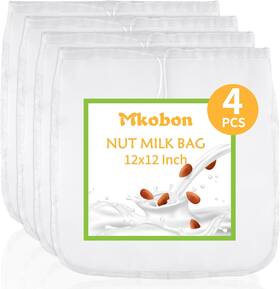 Mkobon 744110362718 4pcs 12 Inch X12 Fine Mesh Nut Milk Bags Reusable Nylon Strainers For Juice/cheese