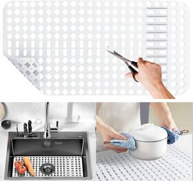 Moryimi 445030093043 Large White Silicone Sink Mat And Protector With Cutout Drain Holes For Kitchen