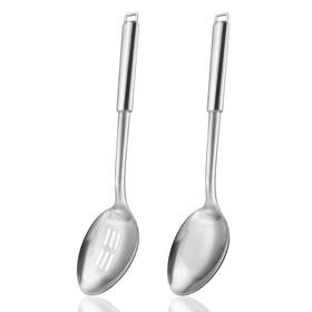 Sp092-2 Mujinon 18/0 Stainless Steel Cooking Spoons Set Serving Spoon And Slotted Kitch
