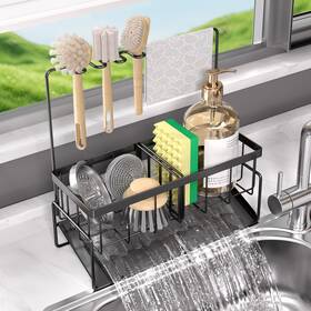 Nat Meya 762849335384 Net Sponge Holder For Kitchen Sink Stainless Steel Caddy With Brush