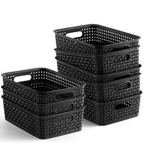 X-8lhl8 Netany 8 Pack Plastic Storage Baskets Small 10.6 Inch L X 7.2 W 3.2 H Black